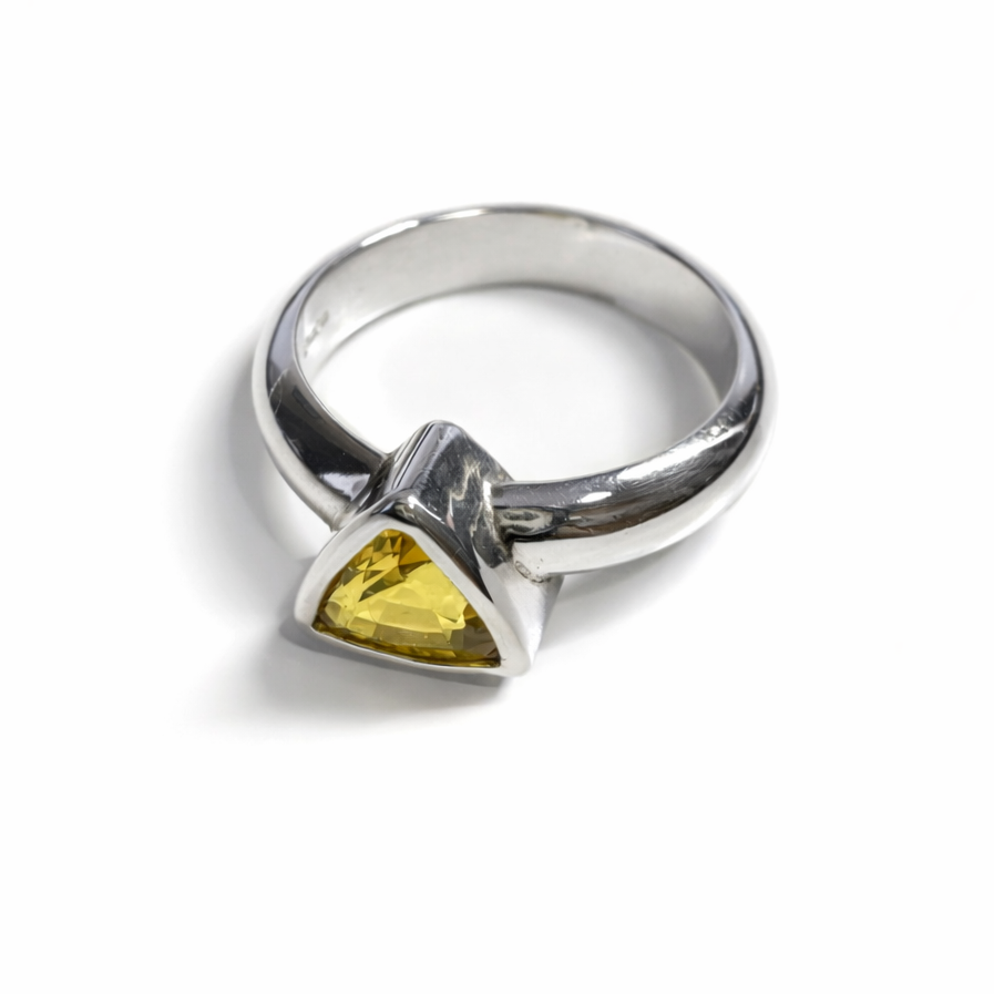 Silver Sapphire Trillion Ring