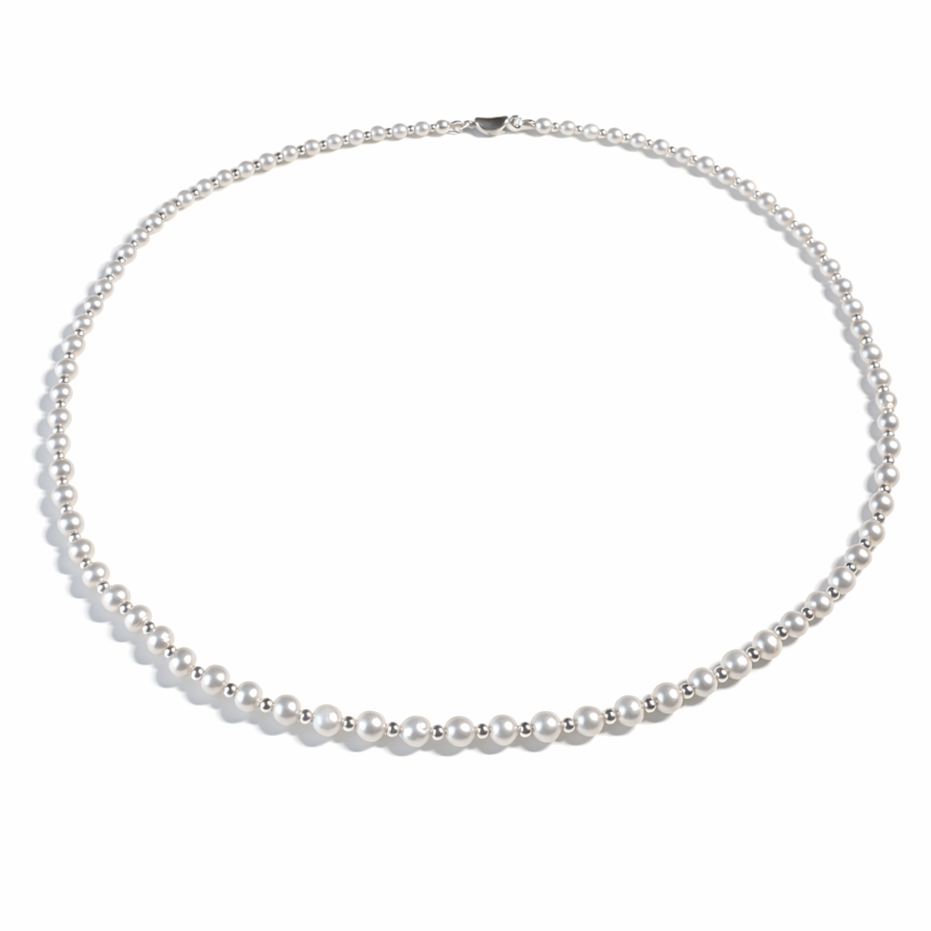White Baroque Pearl and Silver Bead Necklace