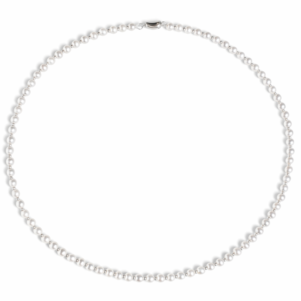 White Baroque Pearl and Silver Bead Necklace