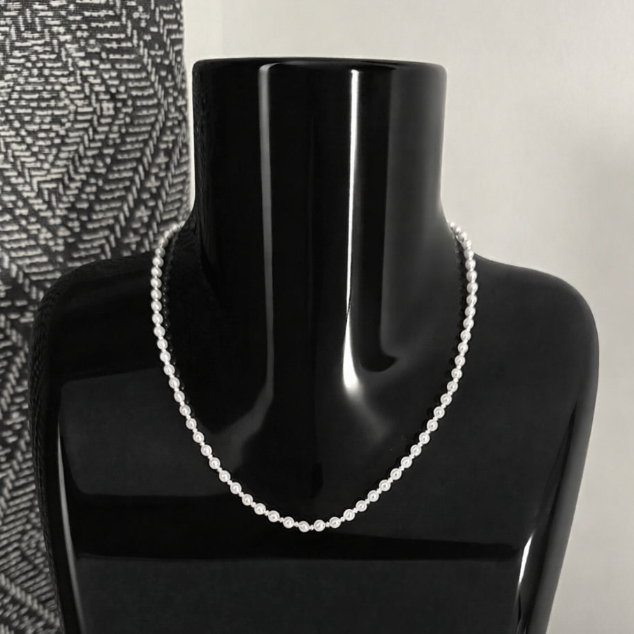 White Baroque Pearl and Silver Bead Necklace