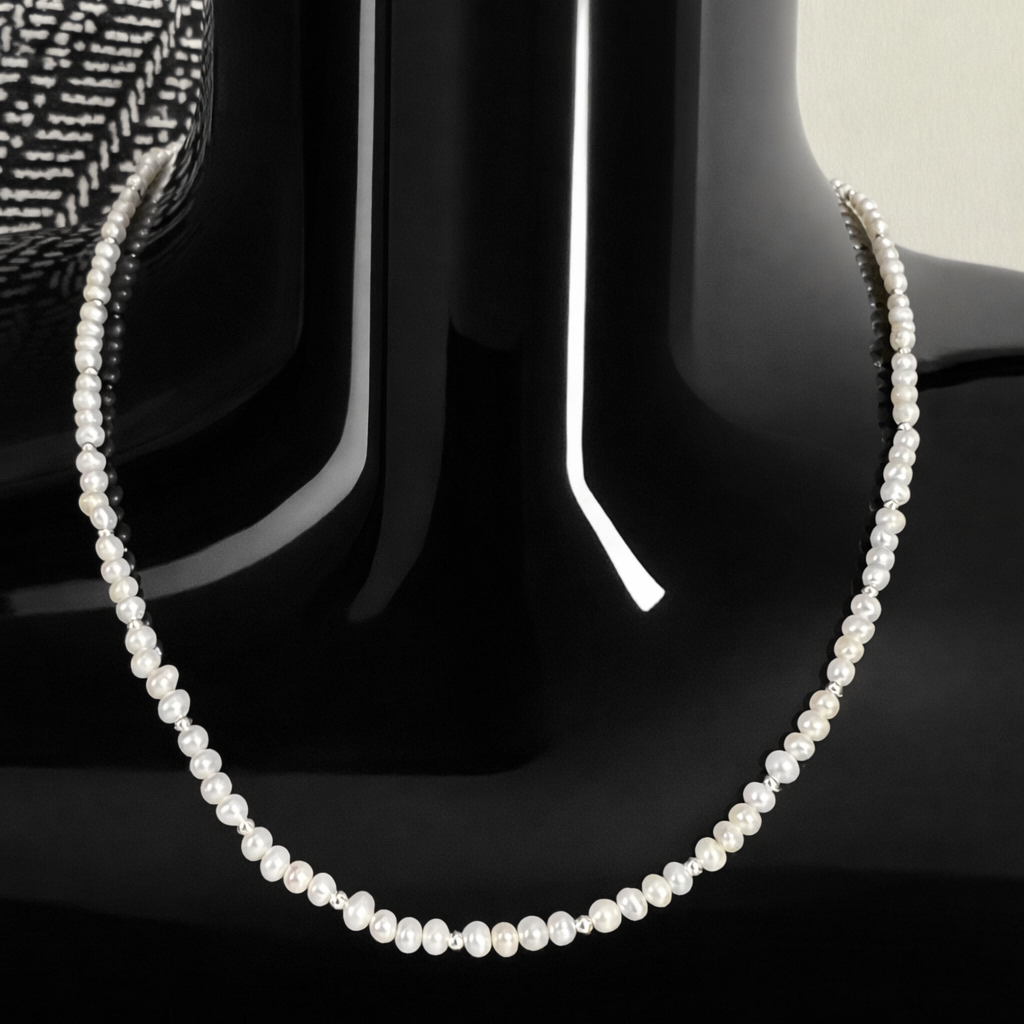 White Pearl and Silver Bead Necklace